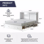 Lit escamotable Mjkone Queen Size avec chargement USB, tiroir de rangement et matelas