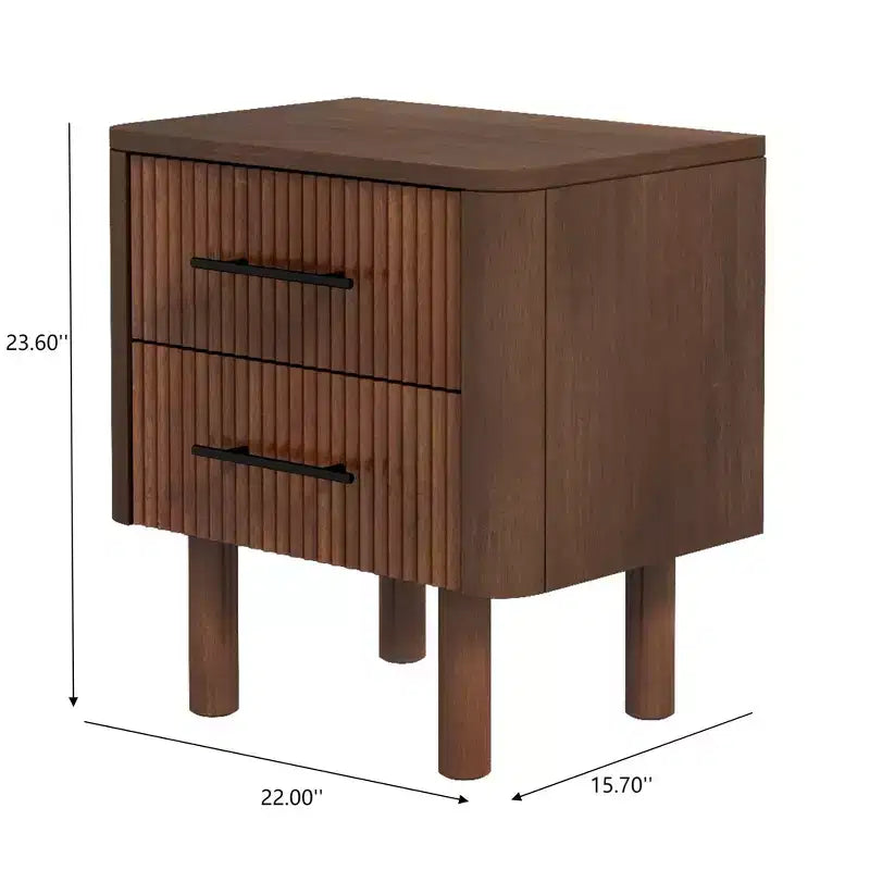 Table de chevet rectangulaire moderne GDFStudio Evelina en bois massif 22" avec 2 tiroirs