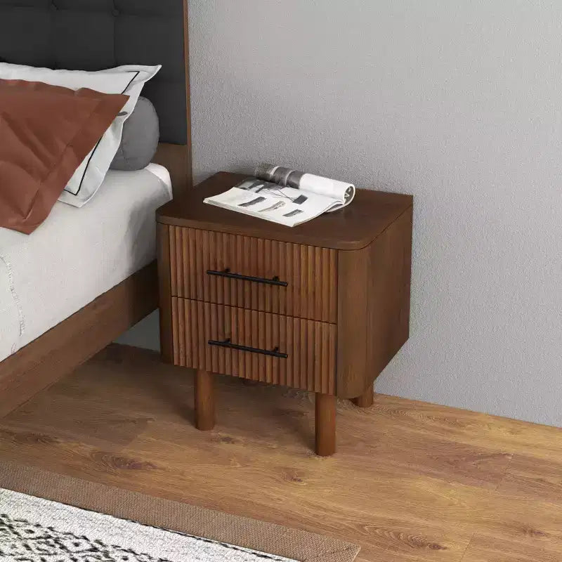 Table de chevet rectangulaire moderne GDFStudio Evelina en bois massif 22" avec 2 tiroirs
