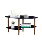 Table basse en verre Table basse ovale Table basse de salon moderne Table d'appoint avec plateau transparent/noir-ModernLuxe