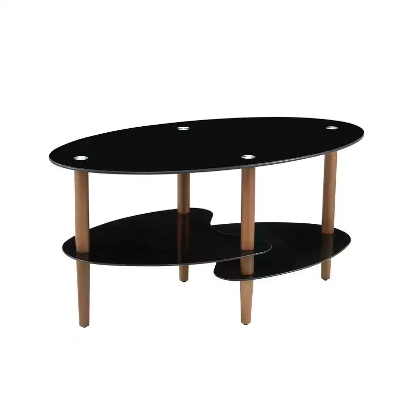Table basse en verre Table basse ovale Table basse de salon moderne Table d'appoint avec plateau transparent/noir-ModernLuxe