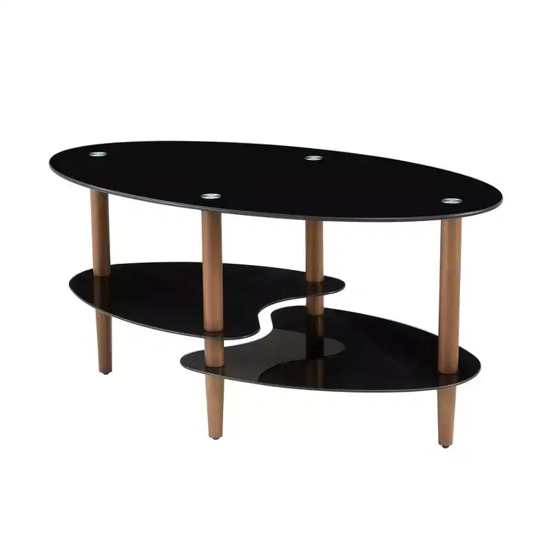 Table basse en verre Table basse ovale Table basse de salon moderne Table d'appoint avec plateau transparent/noir-ModernLuxe