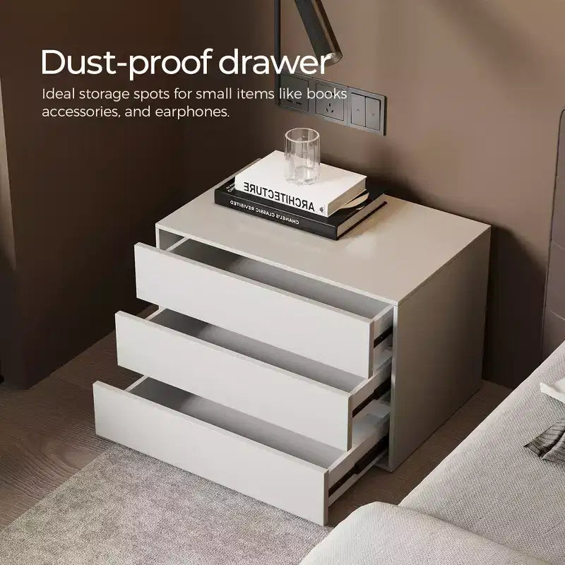 La table de chevet moderne à 3 tiroirs Luck Live, mesurant 31,4 pouces, peut être utilisée comme meuble de rangement dans la chambre ou le salon.