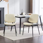 MAYEERTY Chaises de salle à manger modernes du milieu du siècle - Similicuir, dossier en bois courbé noyer, pieds en métal, pied réglable, PU beige, lot de 2