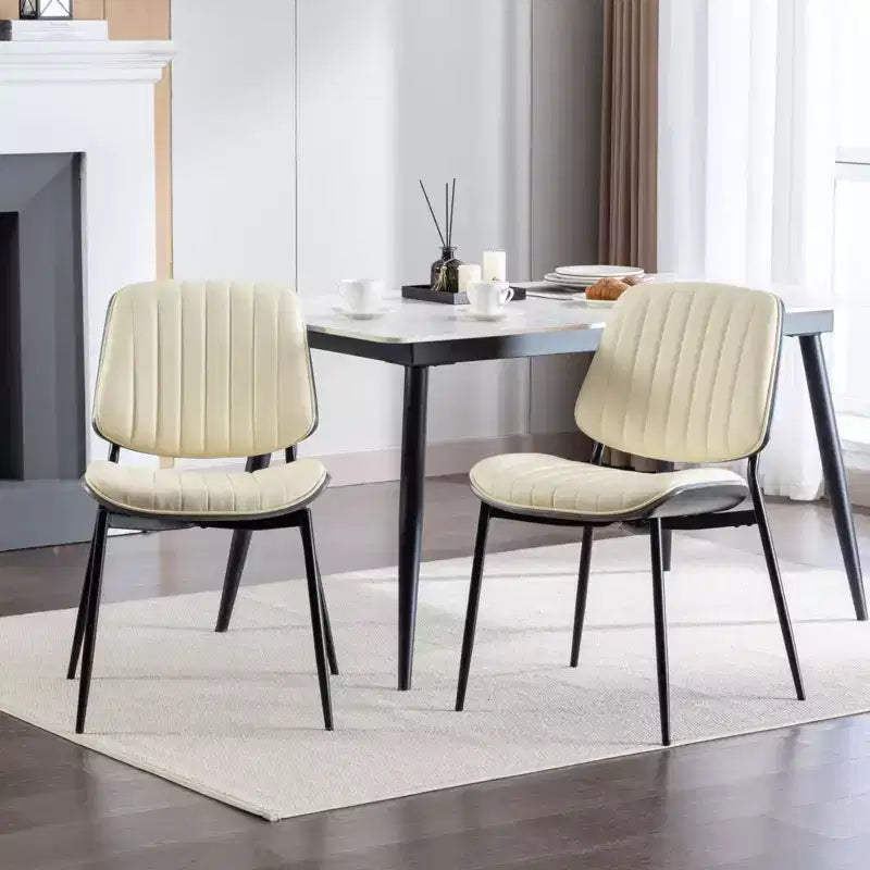 MAYEERTY Chaises de salle à manger modernes du milieu du siècle - Similicuir, dossier en bois courbé noyer, pieds en métal, pied réglable, PU beige, lot de 2