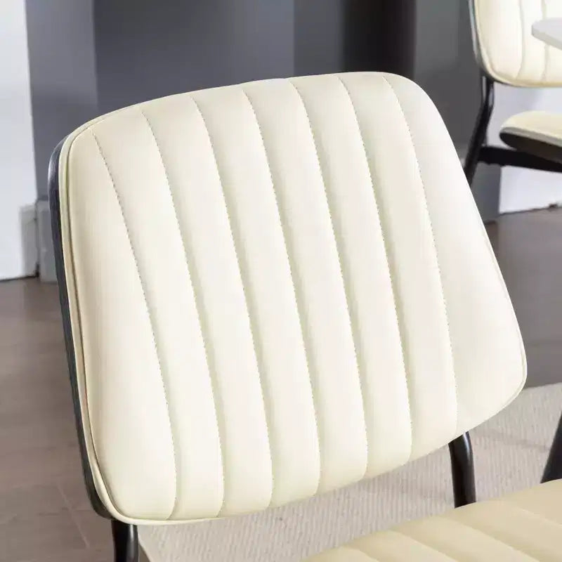 MAYEERTY Chaises de salle à manger modernes du milieu du siècle - Similicuir, dossier en bois courbé noyer, pieds en métal, pied réglable, PU beige, lot de 2
