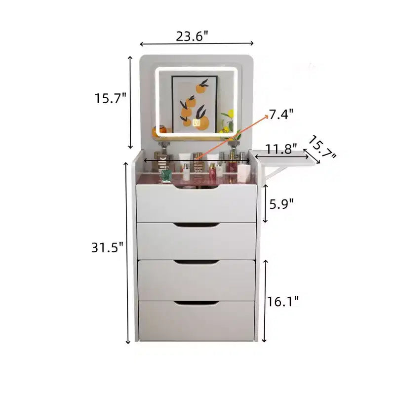 Coiffeuse et tabouret Okak avec miroir, coiffeuse 3-en-1 avec miroir basculant, petite coiffeuse avec plateau en verre visible