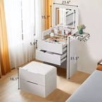 Coiffeuse et tabouret Okak avec miroir, coiffeuse 3-en-1 avec miroir basculant, petite coiffeuse avec plateau en verre visible
