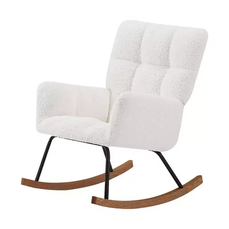 Fauteuil à bascule moderne Okak, fauteuil à bascule confortable à dossier haut pour salon, bureau, allaitement, lecture