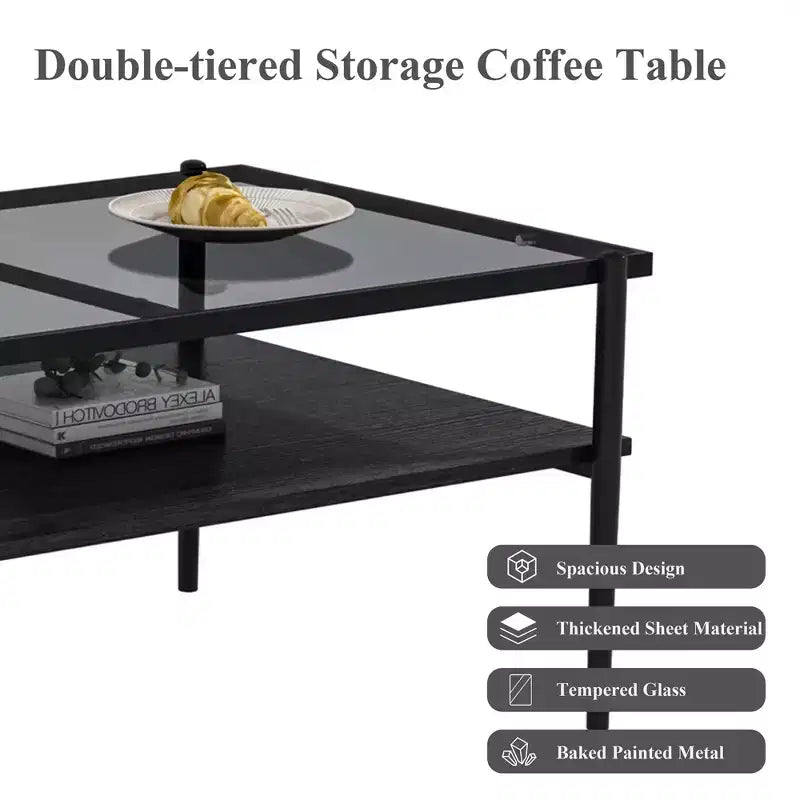 MAYEERTY Ensemble de 3 tables basses et tables d'appoint, Table en verre trempé avec couche en MDF, Tables modernes pour salon, Verre gris