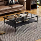 MAYEERTY Ensemble de 3 tables basses et tables d'appoint, Table en verre trempé avec couche en MDF, Tables modernes pour salon, Verre gris