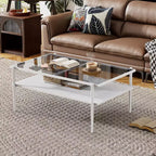 MAYEERTY Ensemble de 3 tables basses et tables d'appoint, Table en verre trempé avec couche en MDF, Tables modernes pour salon, Verre gris