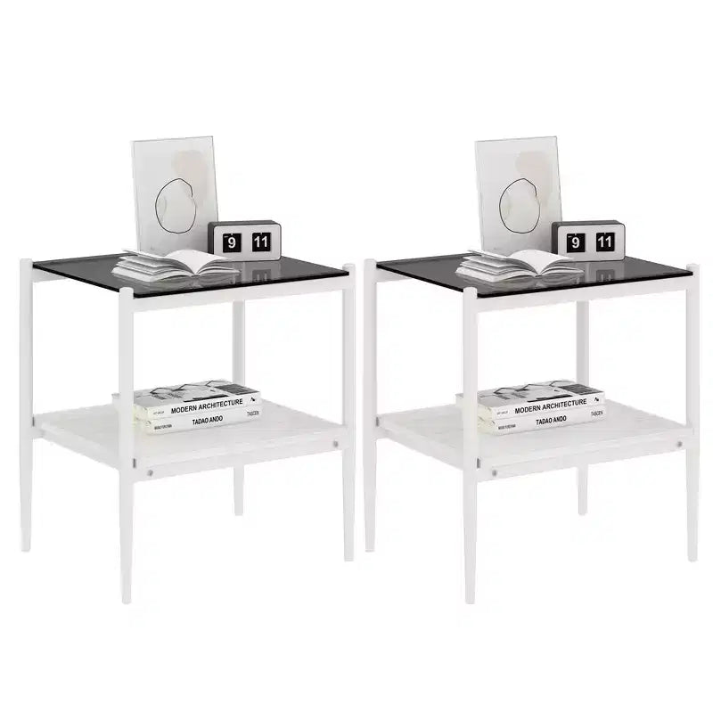 MAYEERTY Ensemble de 3 tables basses et tables d'appoint, Table en verre trempé avec couche en MDF, Tables modernes pour salon, Verre gris