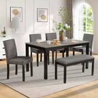 6-Piece Dining Table Set with Bench and Chairs, Dining Table Set for 6 with Bench, Wooden Dining Table Set for Kitchen, Dining Room