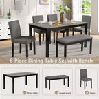 Ensemble de salle à manger 6 pièces avec banc et chaises, ensemble de table à manger pour 6 avec banc, ensemble de table à manger en bois pour cuisine, salle à manger