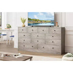 Commode à 12 tiroirs pour chambre à coucher, coffre en bois de 61 po avec prise de courant intégrée, grand organisateur de rangement pour vêtements, salon, couloir ou bureau