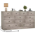 Commode à 12 tiroirs pour chambre à coucher, coffre en bois de 61 po avec prise de courant intégrée, grand organisateur de rangement pour vêtements, salon, couloir ou bureau