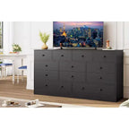 Commode à 12 tiroirs pour chambre à coucher, coffre en bois de 61 po avec prise de courant intégrée, grand organisateur de rangement pour vêtements, salon, couloir ou bureau