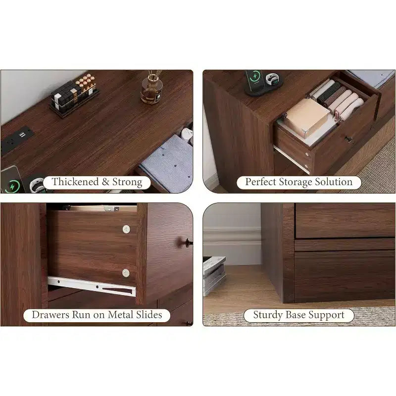 Commode à 12 tiroirs pour chambre à coucher, coffre en bois de 61 po avec prise de courant intégrée, grand organisateur de rangement pour vêtements, salon, couloir ou bureau