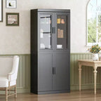 Armoire de rangement haute - Meuble de rangement avec portes vitrées pour cuisine, salle à manger