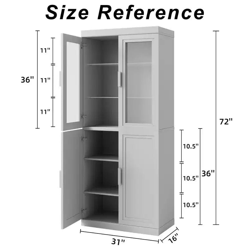 Armoire de rangement haute - Meuble de rangement avec portes vitrées pour cuisine, salle à manger