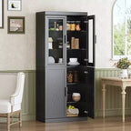 Armoire de rangement haute - Meuble de rangement avec portes vitrées pour cuisine, salle à manger