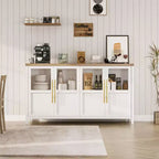 Grand buffet-bahut de 55" avec 4 portes vitrées et étagères, table de rangement de style ferme moderne pour cuisine, salle à manger, salon, couloir
