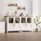 Grand buffet-bahut de 55" avec 4 portes vitrées et étagères, table de rangement de style ferme moderne pour cuisine, salle à manger, salon, couloir