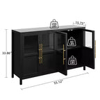 Grand buffet-bahut de 55" avec 4 portes vitrées et étagères, table de rangement de style ferme moderne pour cuisine, salle à manger, salon, couloir