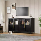 Grand buffet-bahut de 55" avec 4 portes vitrées et étagères, table de rangement de style ferme moderne pour cuisine, salle à manger, salon, couloir