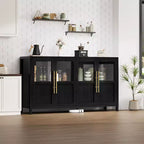 Grand buffet-bahut de 55" avec 4 portes vitrées et étagères, table de rangement de style ferme moderne pour cuisine, salle à manger, salon, couloir
