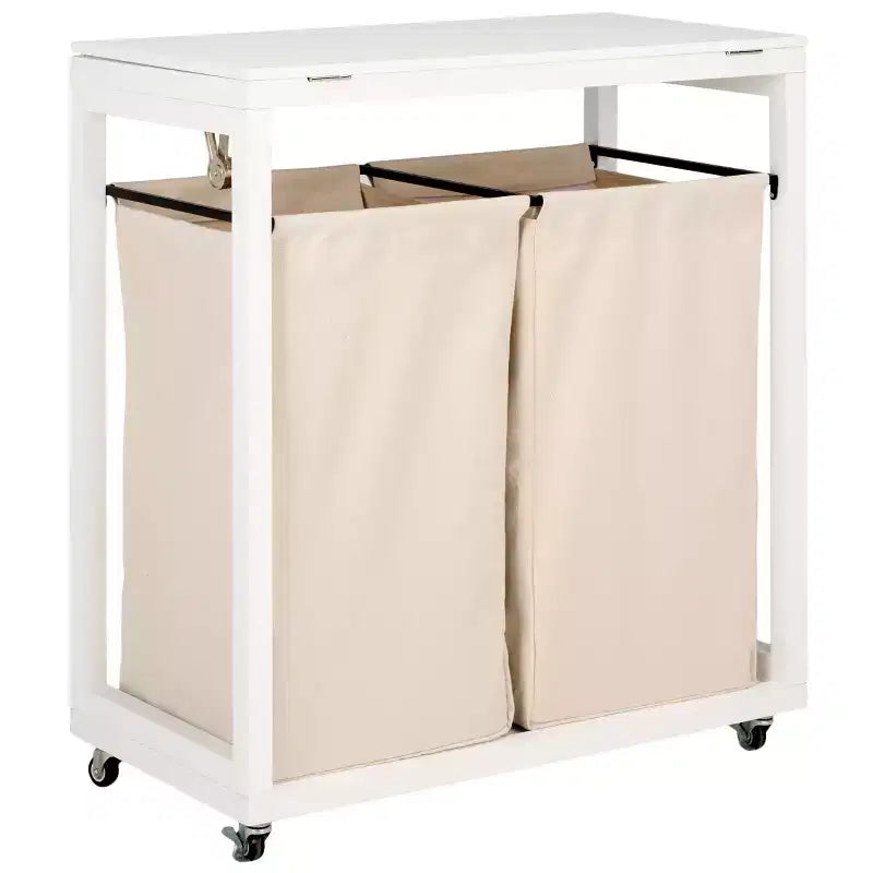Panier à linge Leanna à roulettes - STG1900 - Blanc/Beige - Safavieh