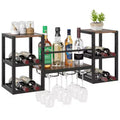 Costway 3-Tier Wall Mounted Wine Rack with Glass Holder Open Shelf Wine Storage Rack Brown