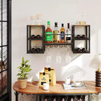 Costway Casier à vin mural à 3 niveaux avec porte-verres, étagère ouverte de rangement pour le vin, marron