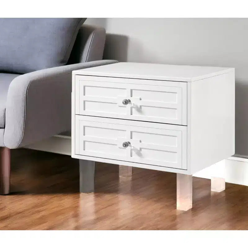 Table d'appoint de 24 po en bois clair et acrylique avec deux tiroirs