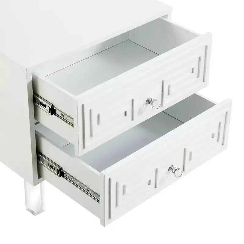 Table d'appoint de 24 po en bois clair et acrylique avec deux tiroirs