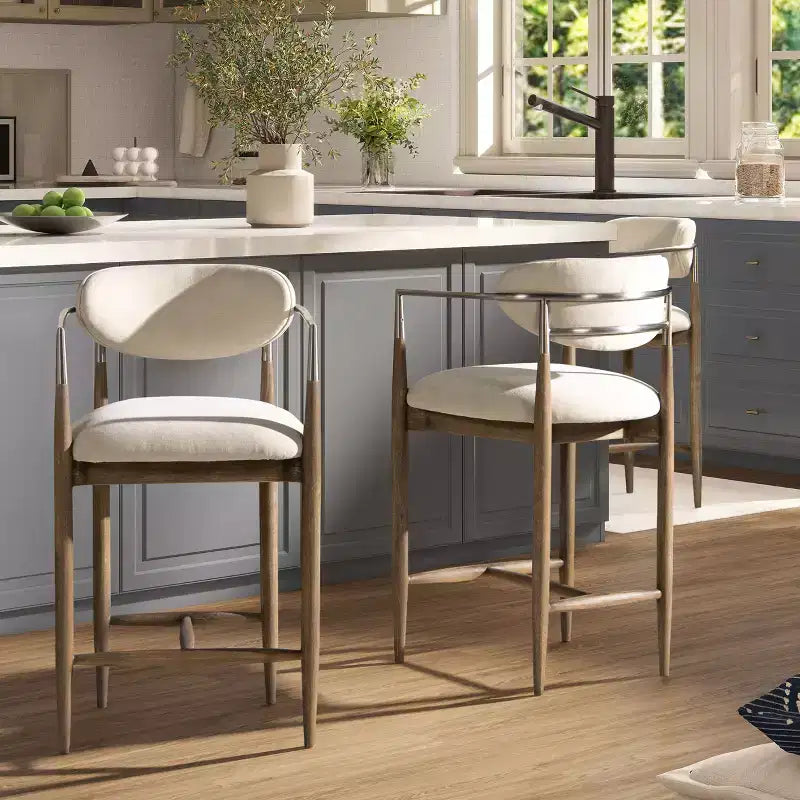 Jennifer Taylor Home Artemis Tabouret de comptoir rembourré 26 po en matériaux mélangés, Chenille blanc chaud