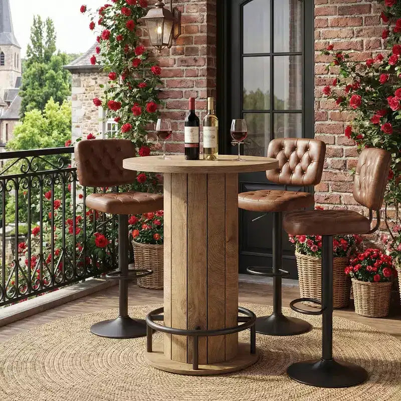 MAYEERTY Table de bistrot ronde style industriel/ferme, Table de bar robuste en bois pour petits espaces, Maison, Café et Bureau, Montage facile