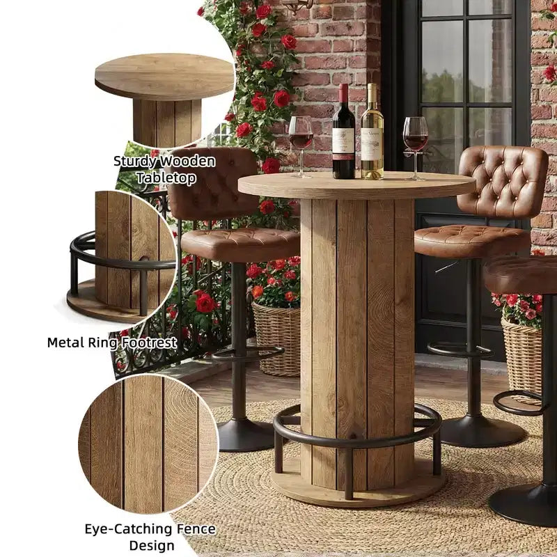 MAYEERTY Table de bistrot ronde style industriel/ferme, Table de bar robuste en bois pour petits espaces, Maison, Café et Bureau, Montage facile