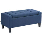 Banc ottoman de rangement capitonné en lin Zeus & Ruta, avec couvercle relevable, pour salon ou chambre à coucher, bleu foncé