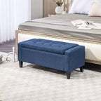 Banc ottoman de rangement capitonné en lin Zeus & Ruta, avec couvercle relevable, pour salon ou chambre à coucher, bleu foncé