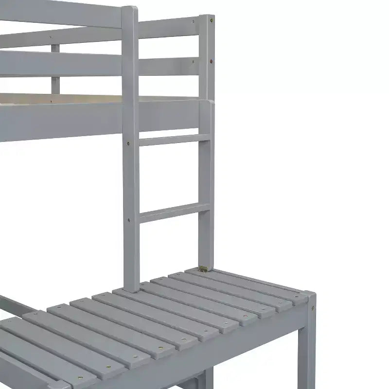 Lit mezzanine double haut MAYEERTY avec échelle et plateforme d'accès, gris