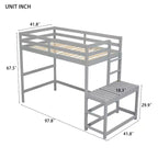 Lit mezzanine double haut MAYEERTY avec échelle et plateforme d'accès, gris