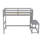 Lit mezzanine double haut MAYEERTY avec échelle et plateforme d'accès, gris