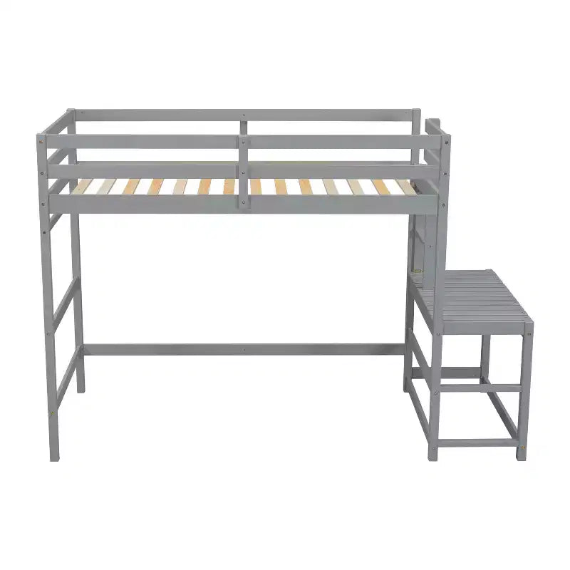Lit mezzanine double haut MAYEERTY avec échelle et plateforme d'accès, gris