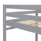 Lit mezzanine double haut MAYEERTY avec échelle et plateforme d'accès, gris