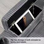 Canapé sectionnel d'angle en L surdimensionné Whisen, canapé d'angle en velours côtelé avec rangement dans l'accoudoir, porte-gobelets, chargeur USB
