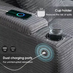 Canapé sectionnel d'angle en L surdimensionné Whisen, canapé d'angle en velours côtelé avec rangement dans l'accoudoir, porte-gobelets, chargeur USB
