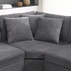 Canapé sectionnel d'angle en L surdimensionné Whisen, canapé d'angle en velours côtelé avec rangement dans l'accoudoir, porte-gobelets, chargeur USB