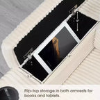 Canapé sectionnel d'angle en L surdimensionné Whisen, canapé d'angle en velours côtelé avec rangement dans l'accoudoir, porte-gobelets, chargeur USB
